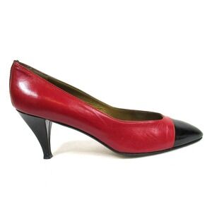 Vintage Leonardo Da Vinci Red Black Leather Shoes Pumps Made in Italy SZ 37.5